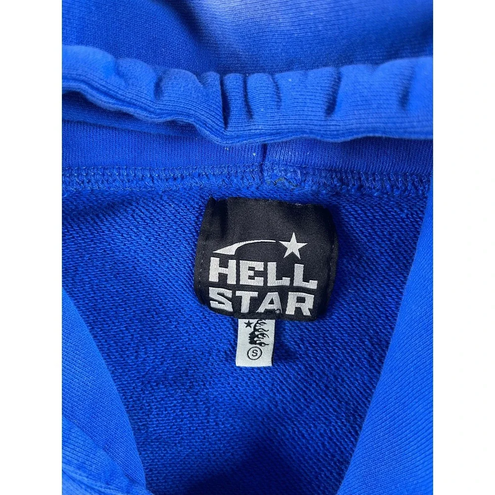 Hellstar Blue Sun Faded Cloud Logo Hoodie Mens Small Streetwear Pullover